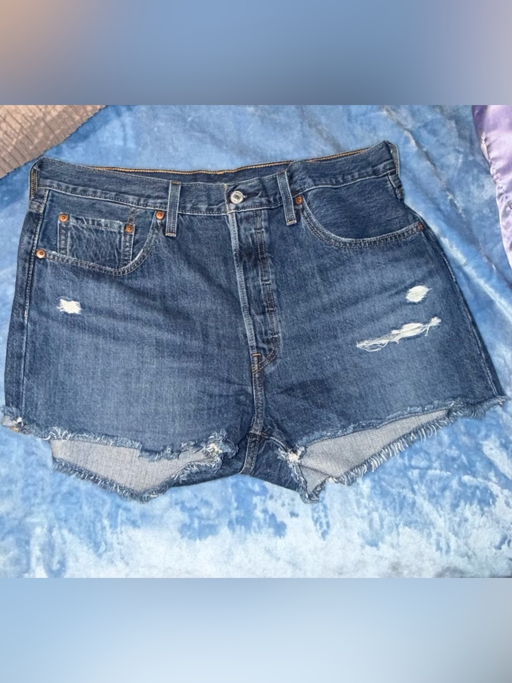Levi's 501 Dark Blue Distressed Denim Cutoff Shorts